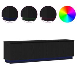 Berkfield Home TV cabinet with LED Black Oak 180x38x49 cm Engineered Wood - Size: 180 x 38 x 49 cm - thumbnail 4