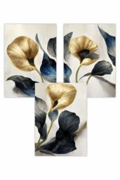 ARTZE Set of 3 Abstract Lillies in Navy & Gold Art Posters - Size: W50 cm x H70 cm - thumbnail 1