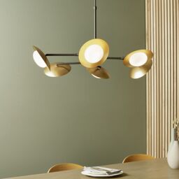Netlighting 'TIVOLI' Dimmable Stylish Indoor 6 Light Glass Semi Flush Ceiling Lamp in Gold - thumbnail 4