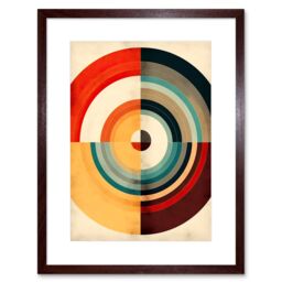 "Artery8 Wall Art Print Concentric Circles Bauhaus Style Minimal Colourful Vintage Artwork Framed 9X7 Inch in Brown - Size: W7"" x H9""" - thumbnail 1
