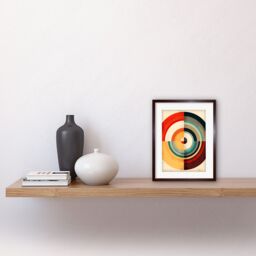 "Artery8 Wall Art Print Concentric Circles Bauhaus Style Minimal Colourful Vintage Artwork Framed 9X7 Inch in Brown - Size: W7"" x H9""" - thumbnail 2