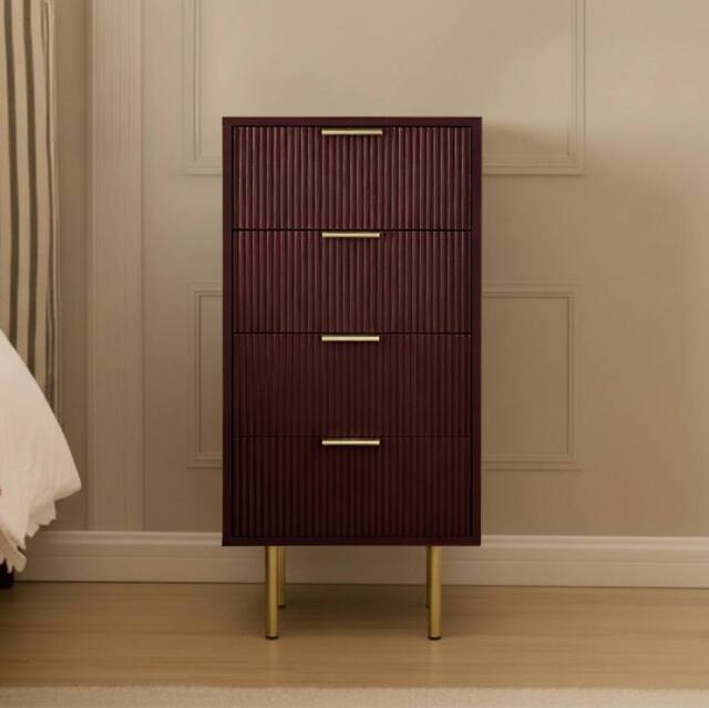 OHS Ribbed 4-Drawer Unit Engineered Wood Cabinet Storage in Dark Red - image 1