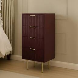 OHS Ribbed 4-Drawer Unit Engineered Wood Cabinet Storage in Dark Red - thumbnail 2