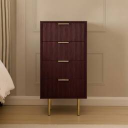 OHS Ribbed 4-Drawer Unit Engineered Wood Cabinet Storage in Dark Red