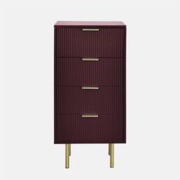 OHS Ribbed 4-Drawer Unit Engineered Wood Cabinet Storage in Dark Red - thumbnail 4