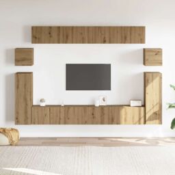 Berkfield Home 8 Piece TV Cabinet Set Wall-mounted Artisan Oak Engineered Wood in Brown - thumbnail 3