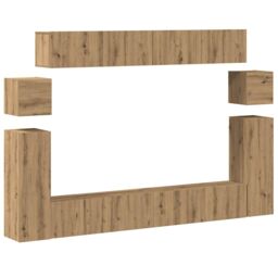 Berkfield Home 8 Piece TV Cabinet Set Wall-mounted Artisan Oak Engineered Wood in Brown - thumbnail 2