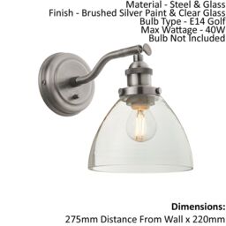 Loops Wall Light - Brushed Silver Paint & Clear Glass - 40W E14 Golf - Dimmable in Metallics - thumbnail 2