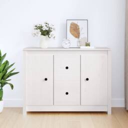 Berkfield Home Sideboard White 100x35x74 cm Solid Wood Pine - Size: 100 x 35 x 74 cm - thumbnail 2