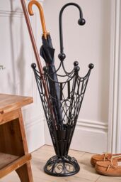 Dibor Vintage Matte Black Metal Large Scrolled Freestanding Umbrella Stand H91 x W34cm - thumbnail 1