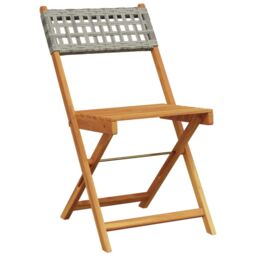 Berkfield Home Folding Garden Chairs 4 pcs Grey Poly Rattan & Solid Wood - thumbnail 3
