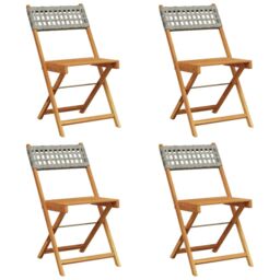 Berkfield Home Folding Garden Chairs 4 pcs Grey Poly Rattan & Solid Wood - thumbnail 2