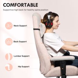 HOMCOM Gamer Computer Chair, Gaming Chair with Swivel Wheels, Pale Pink - thumbnail 4