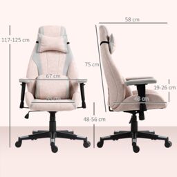 HOMCOM Gamer Computer Chair, Gaming Chair with Swivel Wheels, Pale Pink - thumbnail 3