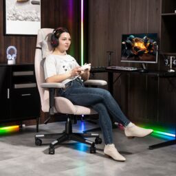HOMCOM Gamer Computer Chair, Gaming Chair with Swivel Wheels, Pale Pink - thumbnail 1