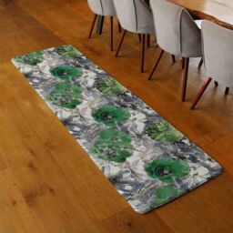Benjamin Tate Design Green Flowers Runner Rug in Natural - Size: 67 cm x 230 cm - thumbnail 2