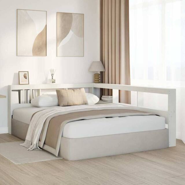 Berkfield Home Decorative Bookcase Headboard L-Shaped White 150 cm Solid Wood Pine - image 1