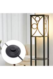 Contemporary Floor Lamp with Wooden Shelf in Black - thumbnail 3