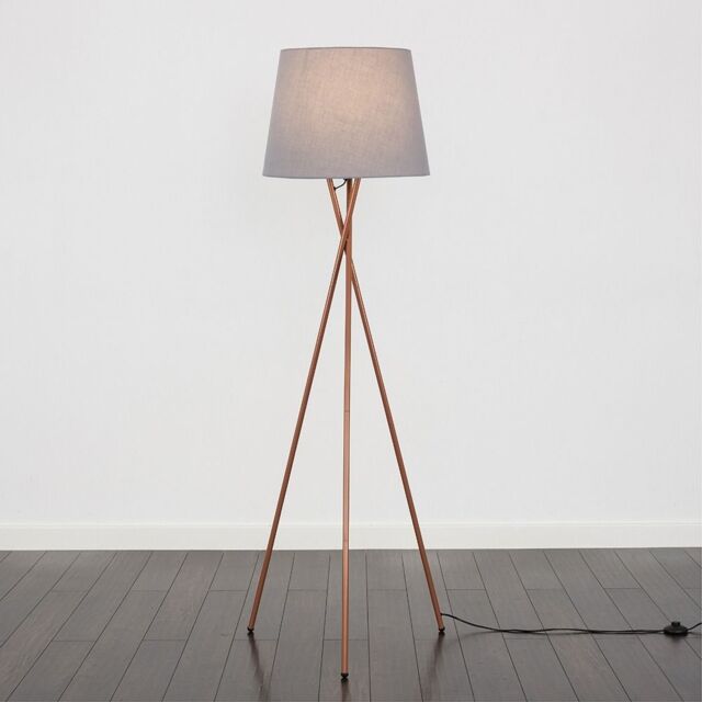 ValueLights Camden Copper Metal Tripod Floor Lamp with Grey Tapered Lamp Shade - image 1