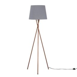 ValueLights Camden Copper Metal Tripod Floor Lamp with Grey Tapered Lamp Shade - thumbnail 7