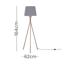 ValueLights Camden Copper Metal Tripod Floor Lamp with Grey Tapered Lamp Shade - thumbnail 8