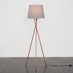 ValueLights Camden Copper Metal Tripod Floor Lamp with Grey Tapered Lamp Shade - thumbnail 3