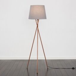 ValueLights Camden Copper Metal Tripod Floor Lamp with Grey Tapered Lamp Shade - thumbnail 1