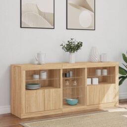Berkfield Home Sideboard with LED Lights Sonoma Oak 162x37x67 cm in Brown - Size: 162 x 37 x 67 cm - thumbnail 4