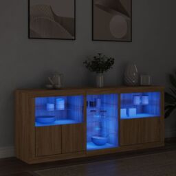 Berkfield Home Sideboard with LED Lights Sonoma Oak 162x37x67 cm in Brown - Size: 162 x 37 x 67 cm - thumbnail 3