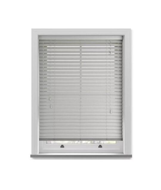 New Edge Blinds 50mm Slat Grey Grained Faux Wood Venetian Blind With Strings 150cm Drop - Size: 45 cm - image 1