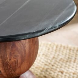 FurnitureboxUK Veer Round Black Marble & Solid Acacia Wood Side Table - thumbnail 4