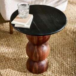 FurnitureboxUK Veer Round Black Marble & Solid Acacia Wood Side Table - thumbnail 2