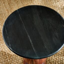 FurnitureboxUK Veer Round Black Marble & Solid Acacia Wood Side Table - thumbnail 3