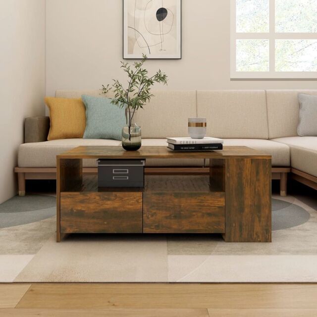 Berkfield Home Coffee Table Smoked Oak 102x55x42 cm Engineered Wood in Brown - Size: 102 x 55 x 42 cm - image 1