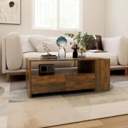 Berkfield Home Coffee Table Smoked Oak 102x55x42 cm Engineered Wood in Brown - Size: 102 x 55 x 42 cm - thumbnail 5