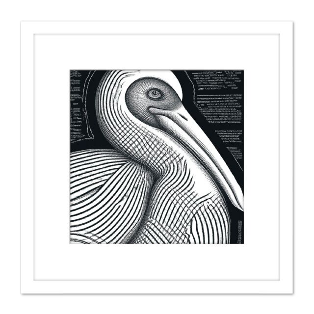 Artery8 Monochrome Pelican Bird Black White Charcoal Drawing Square Wooden Framed Wall Art Print Picture 8X8 Inch - image 1