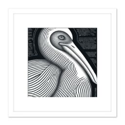 Artery8 Monochrome Pelican Bird Black White Charcoal Drawing Square Wooden Framed Wall Art Print Picture 8X8 Inch - thumbnail 1