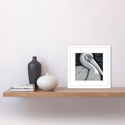 Artery8 Monochrome Pelican Bird Black White Charcoal Drawing Square Wooden Framed Wall Art Print Picture 8X8 Inch - thumbnail 2
