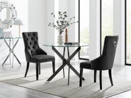 FurnitureboxUK Novara 100cm Round Black Leg Dining Table & 2 Belgravia Black Leg Chairs