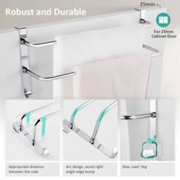 EONLION Double Towel Rail Racks Holder Over in Silver - thumbnail 4