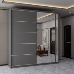 Sliding Wardrobes 4U Contemporary 2-Door Sliding Wardrobe with Mirror Door W120cm x H217cm in Grey - thumbnail 1