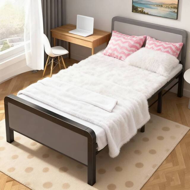 FORGEVIO Folding Single Guest Bed, Padded Foam Metal Frame Sleeper in Grey - image 1