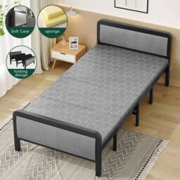 FORGEVIO Folding Single Guest Bed, Padded Foam Metal Frame Sleeper in Grey - thumbnail 6