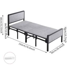 FORGEVIO Folding Single Guest Bed, Padded Foam Metal Frame Sleeper in Grey - thumbnail 2