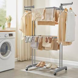 The Bazaarist 3 Tier Clothes Drying Rack Folding Arms, Grey in Light Grey - thumbnail 1