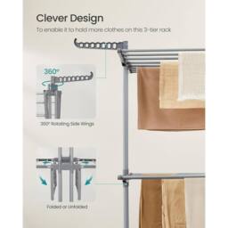 The Bazaarist 3 Tier Clothes Drying Rack Folding Arms, Grey in Light Grey - thumbnail 6