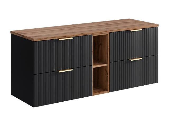 Vente-unique Striped Floating Vanity Unit With Niches - Black & Light Natural - image 1