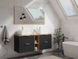 Vente-unique Striped Floating Vanity Unit With Niches - Black & Light Natural - thumbnail 2