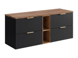 Vente-unique Striped Floating Vanity Unit With Niches - Black & Light Natural - thumbnail 1