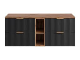 Vente-unique Striped Floating Vanity Unit With Niches - Black & Light Natural - thumbnail 3